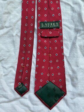 Lauren Ralph Lauren Silk Red Tie with White and Blue Dots